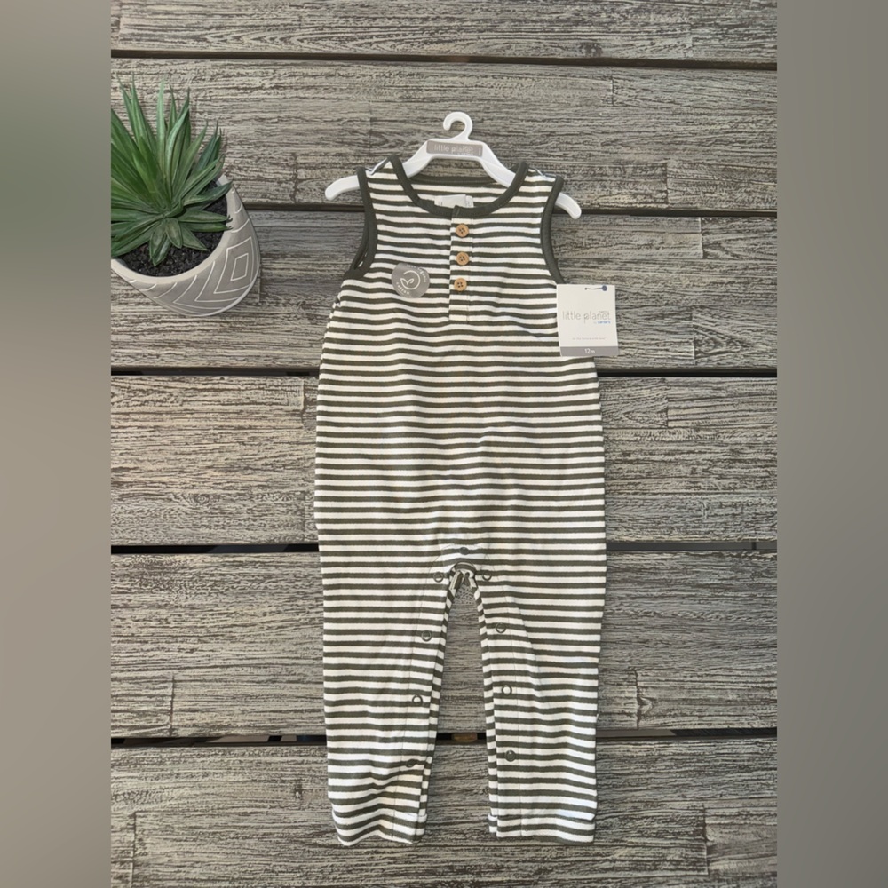 Baby Boys Striped Sleeveless Romper, Little Planet organic by Carters, Sz 12 mo